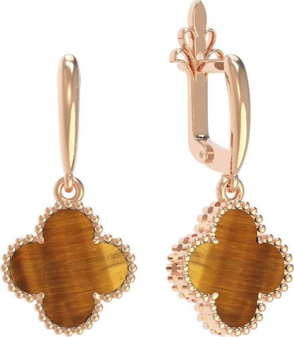 Серьги из золота c тигровым глазом