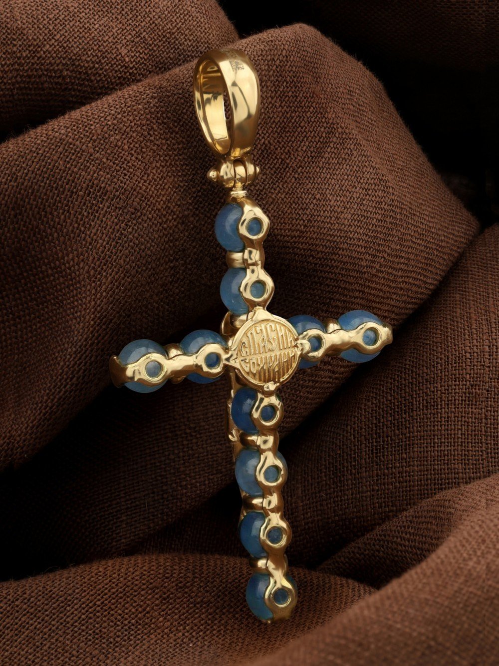 Крест из лимонного золота c жадеитом