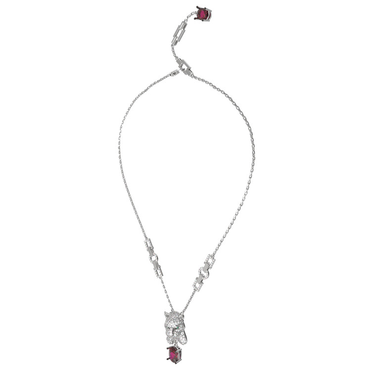Колье из белого золота c бриллиантами, рубином и изумрудом
