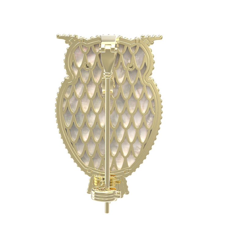 Брошь из лимонного золота c эмаль , ониксом и перламутром