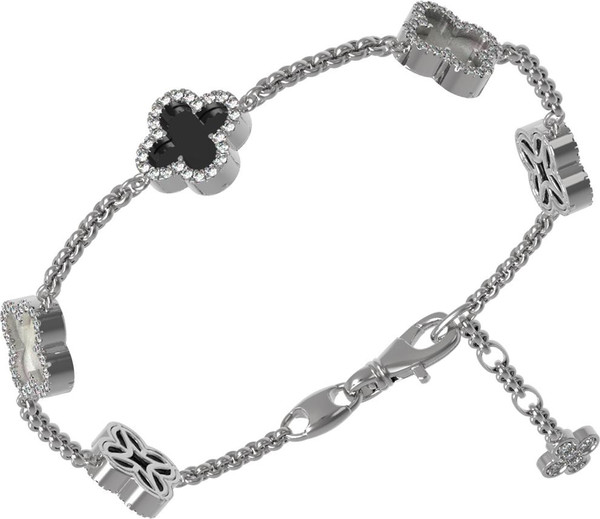 Браслет из белого золота c бриллиантами, ониксом и перламутром