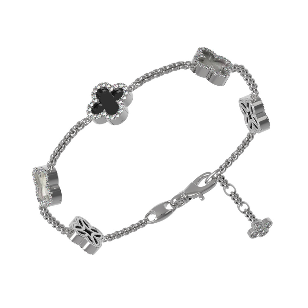 Браслет из белого золота c бриллиантами, ониксом и перламутром