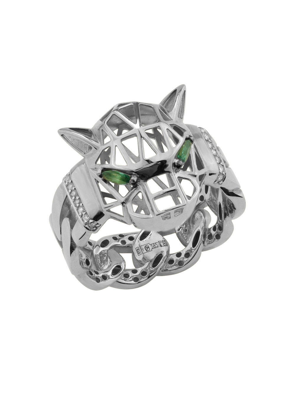 Кольцо из белого золота c бриллиантами и изумрудом