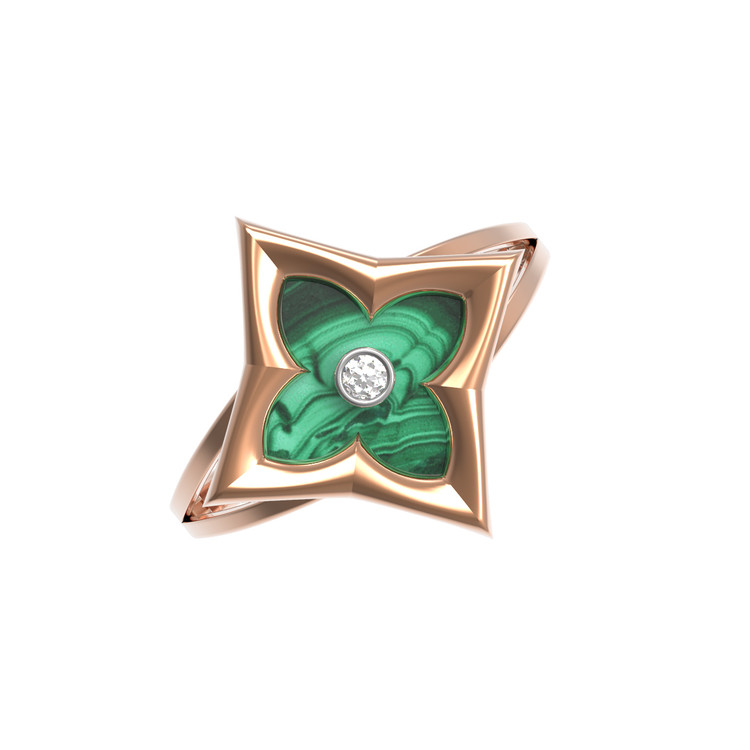 Кольцо из золота c бриллиантами и малахитом