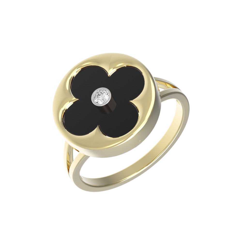 Кольцо из лимонного золота c бриллиантами и ониксом