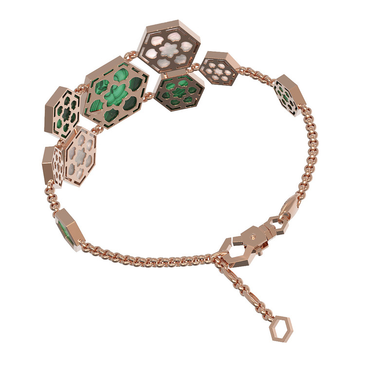 Браслет из золота c малахитом и перламутром