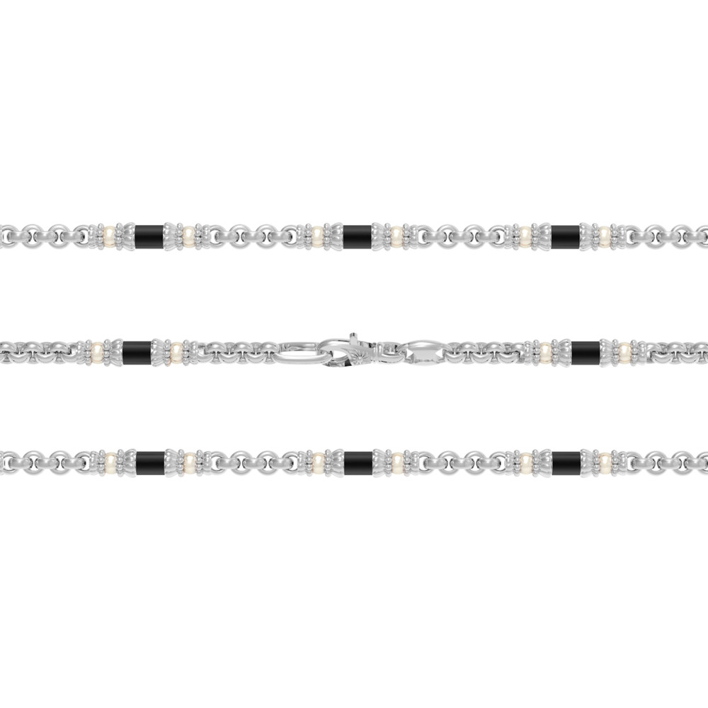 Цепь из белого золота c жемчугом и ониксом