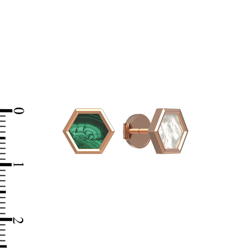 Серьги из золота c малахитом и перламутром