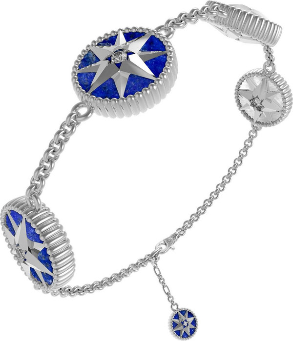 Браслет из белого золота c фианитом, лазуритом и перламутром