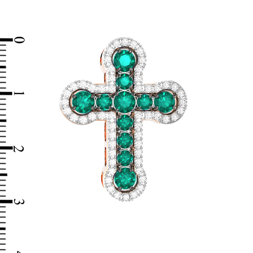 Крест из золота c бриллиантами и изумрудом