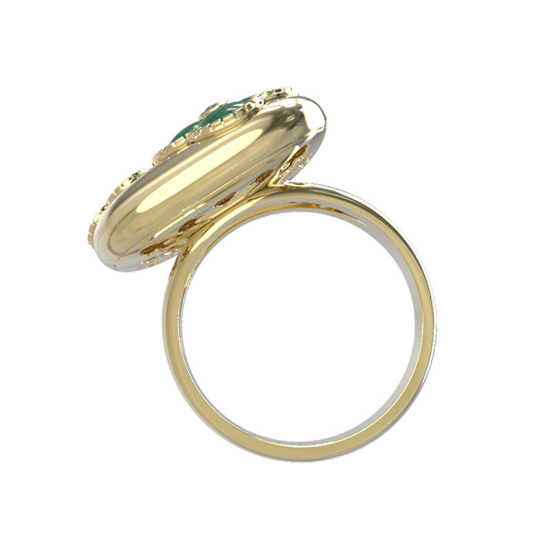Кольцо из лимонного золота c бриллиантами и малахитом