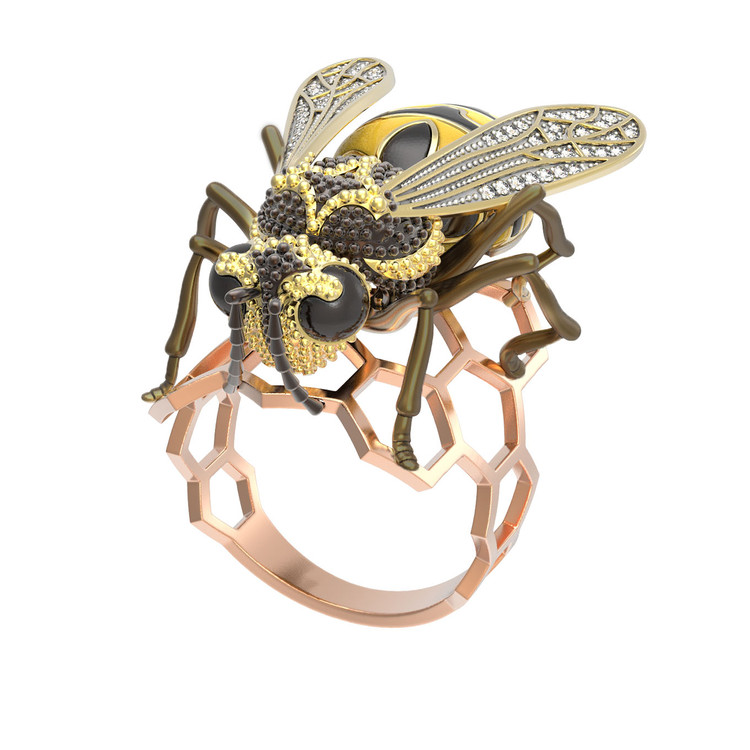 Кольцо из золота c эмаль и фианитом