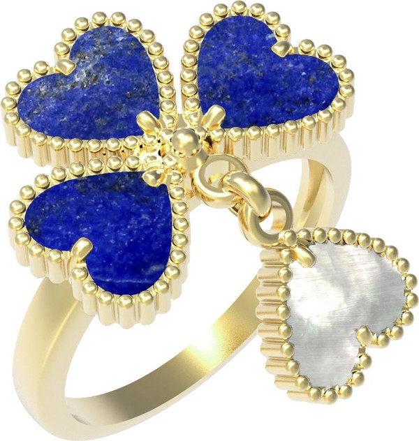 Кольцо из лимонного золота c лазуритом и перламутром