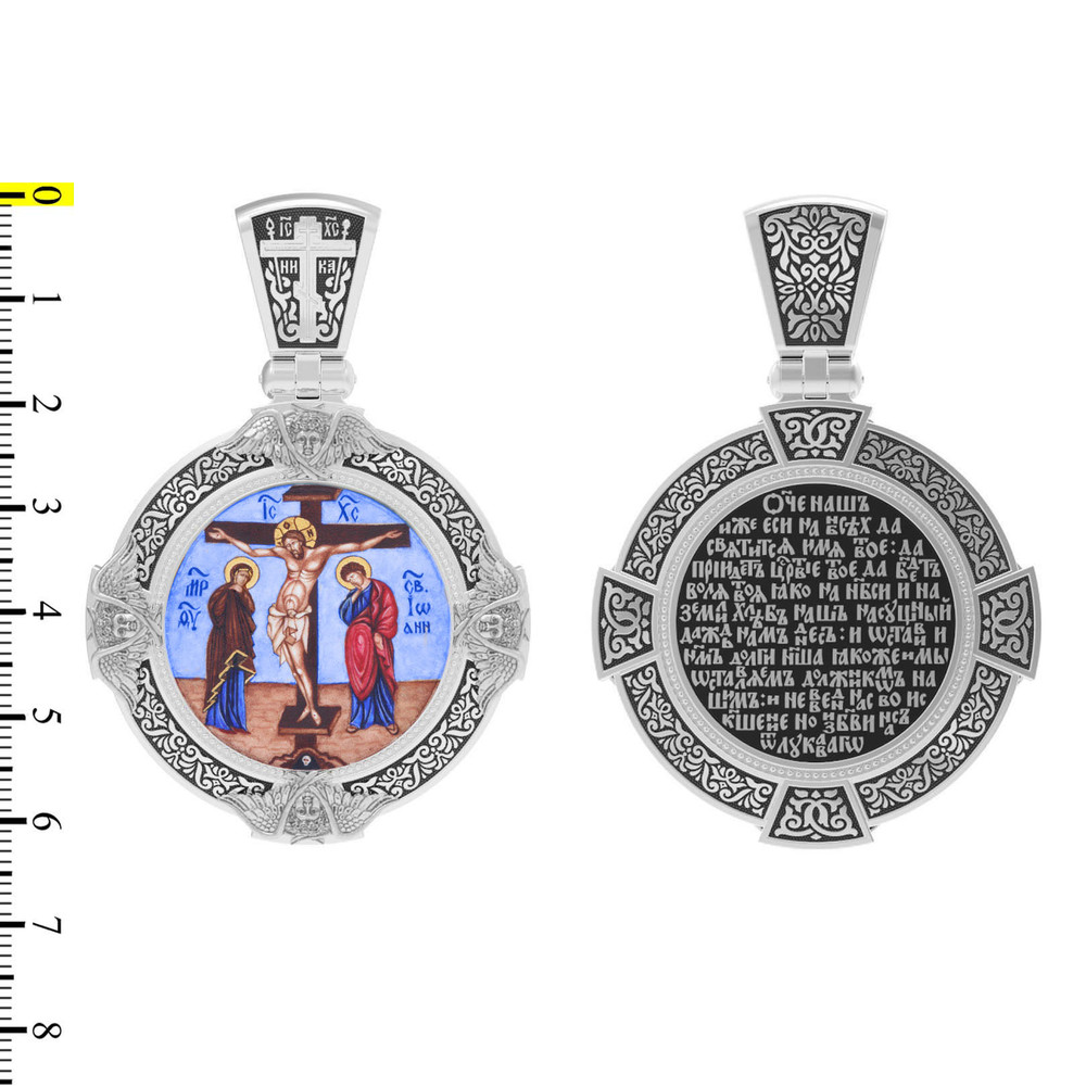 Образок из белого золота c эмаль , иконописью и темперой