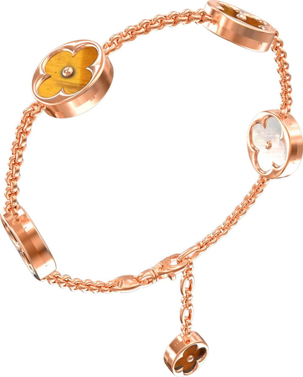 Браслет из золота c тигровым глазом и перламутром