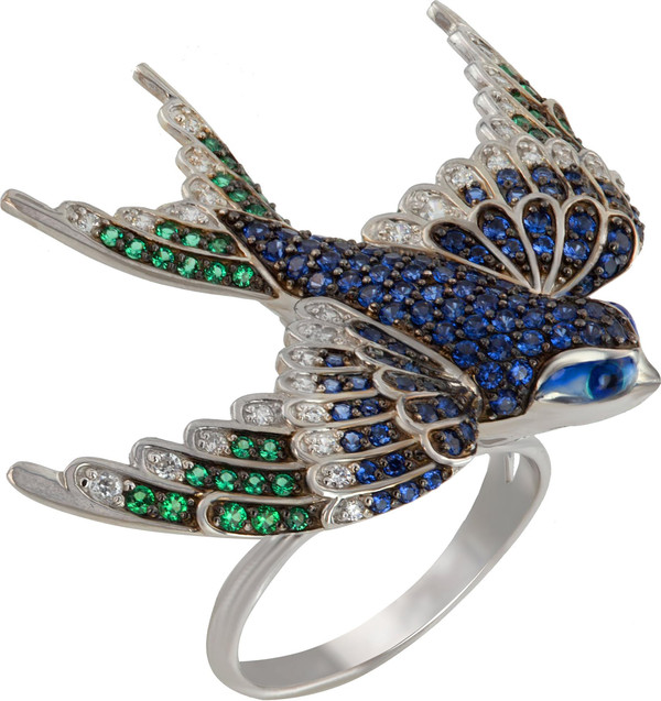 Кольцо из белого золота c эмаль и фианитом