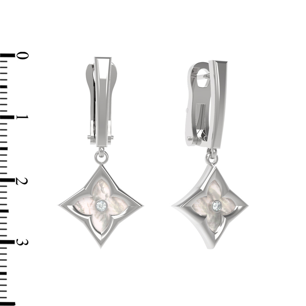 Серьги из белого золота c бриллиантами и перламутром