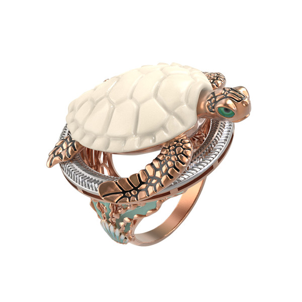 Кольцо из золота c эмалью и бивнем мамонта