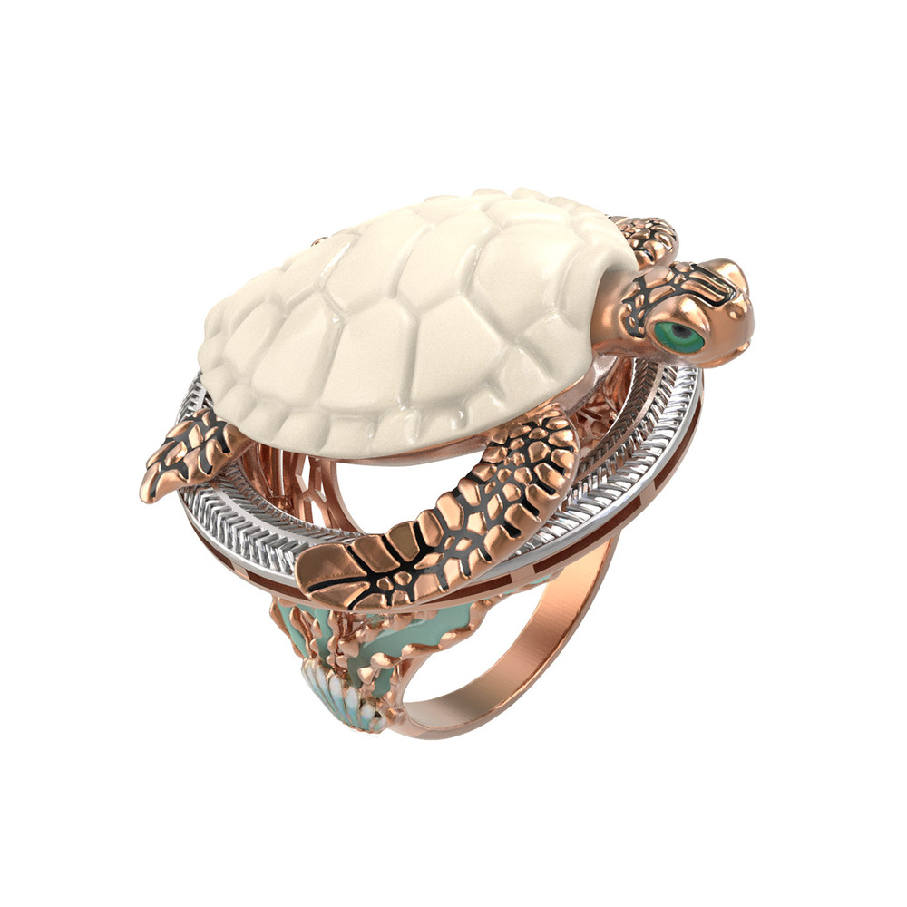 Кольцо из золота c эмаль и бивнем мамонта