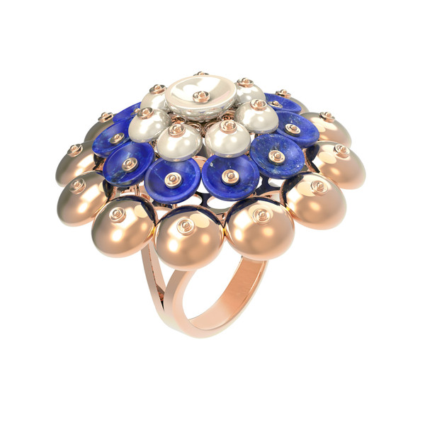 Кольцо из золота c лазуритом и перламутром