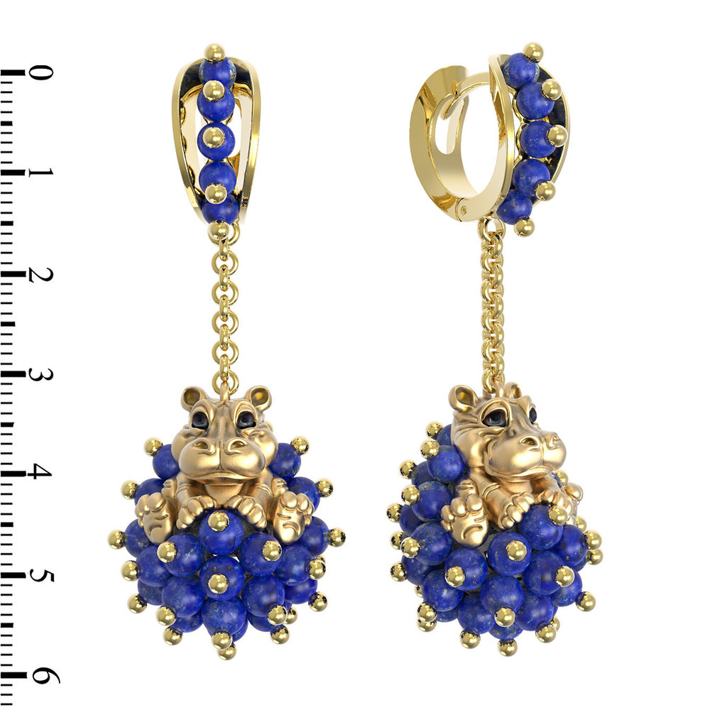 Серьги из лимонного золота c эмаль и лазуритом