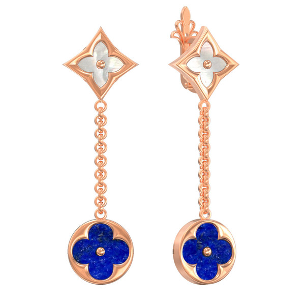 Серьги из золота c лазуритом и перламутром