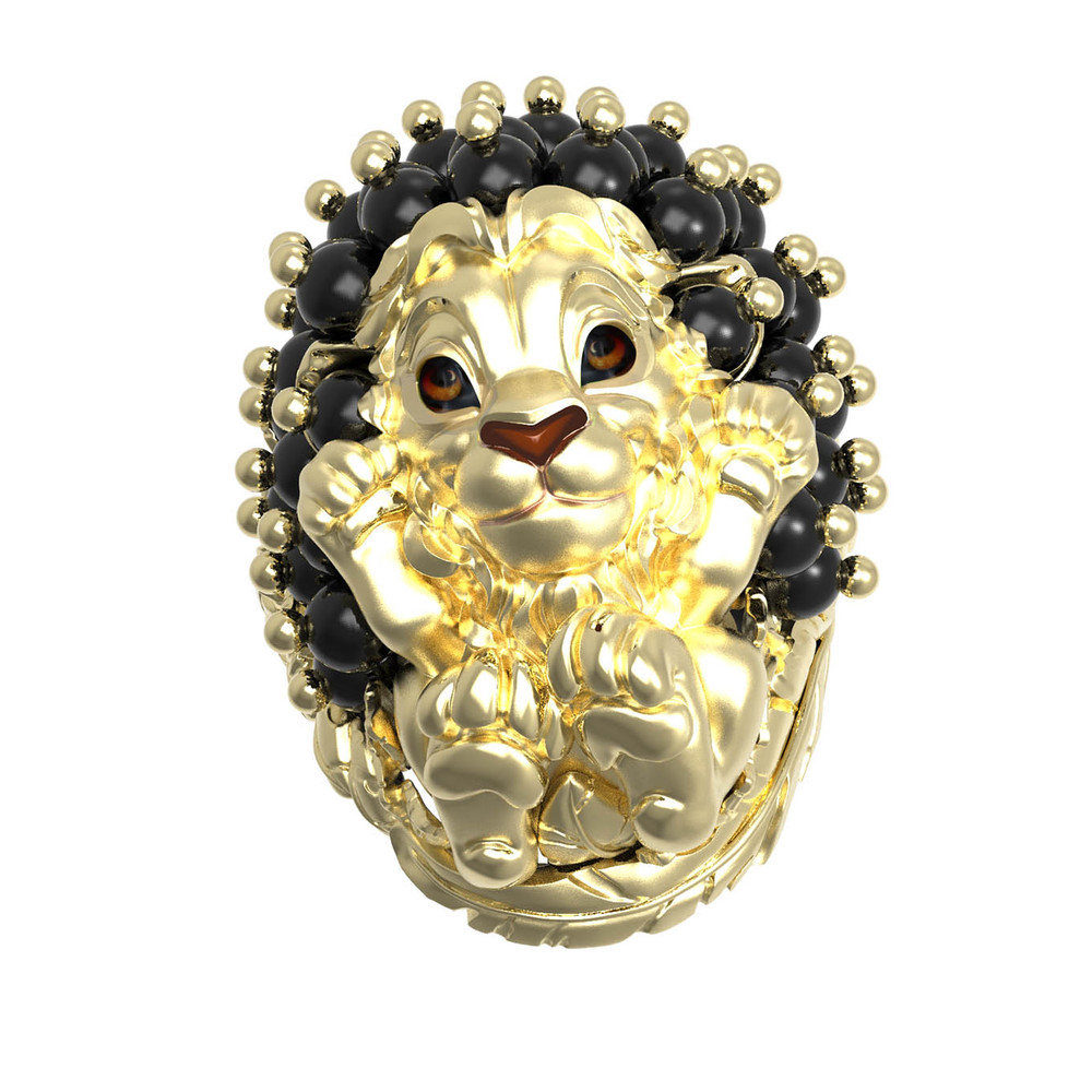 Кольцо из лимонного золота c эмалью и ониксом