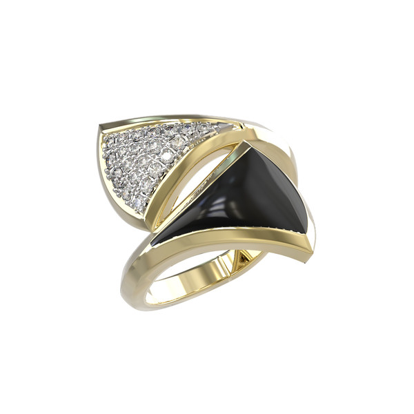 Кольцо из лимонного золота c бриллиантами и ониксом