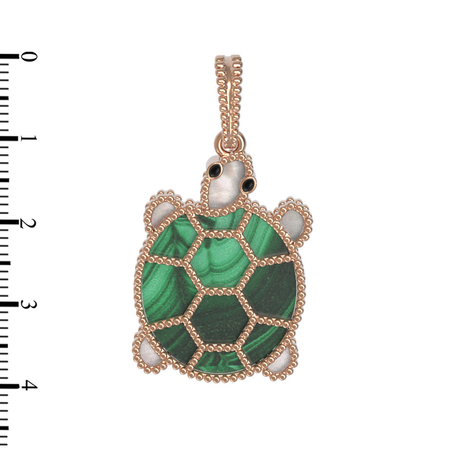 Подвеска из золота c эмаль , малахитом и перламутром