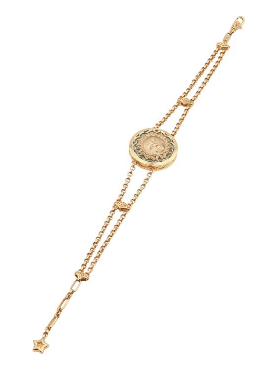 Браслет из лимонного золота c бирюзой и лазуритом