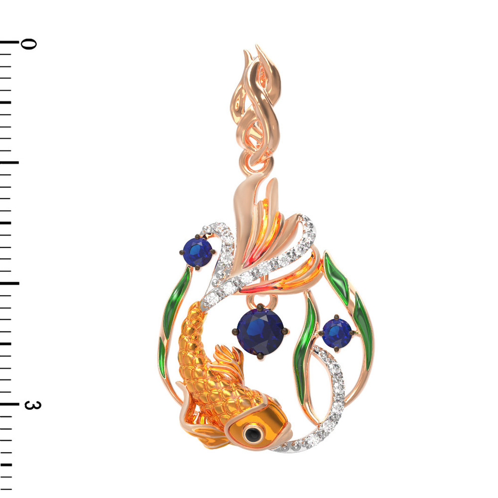Подвеска из золота c эмаль , фианитом и сапфиром