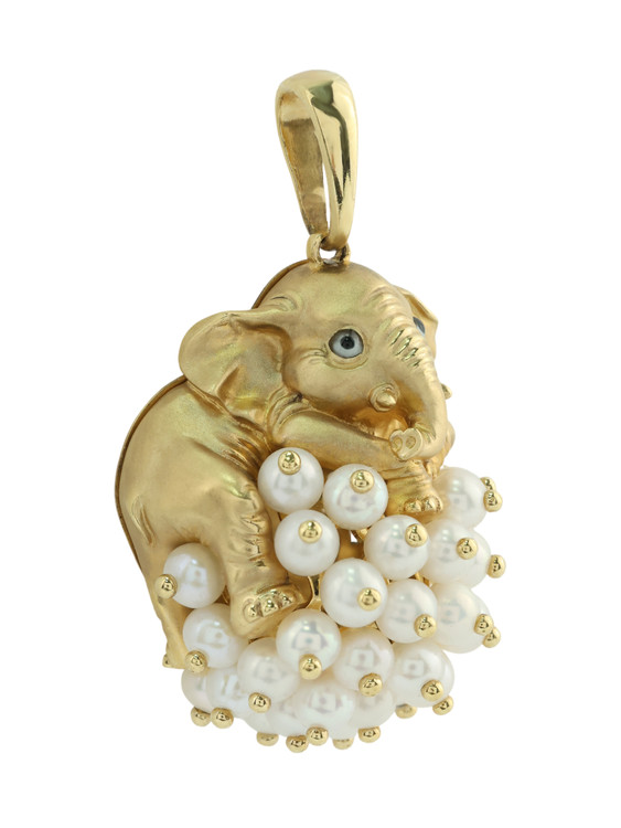 Подвеска из лимонного золота c эмаль и жемчугом