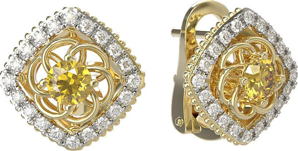 Серьги из лимонного золота c бриллиантами и сапфиром