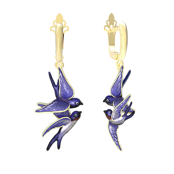 Серьги из лимонного золота c эмаль