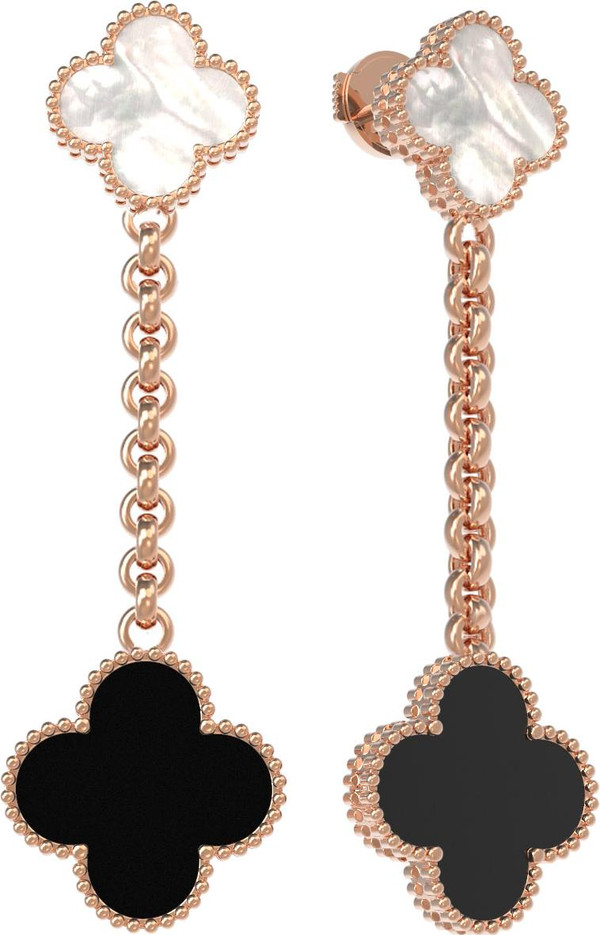 Серьги из золота c ониксом и перламутром