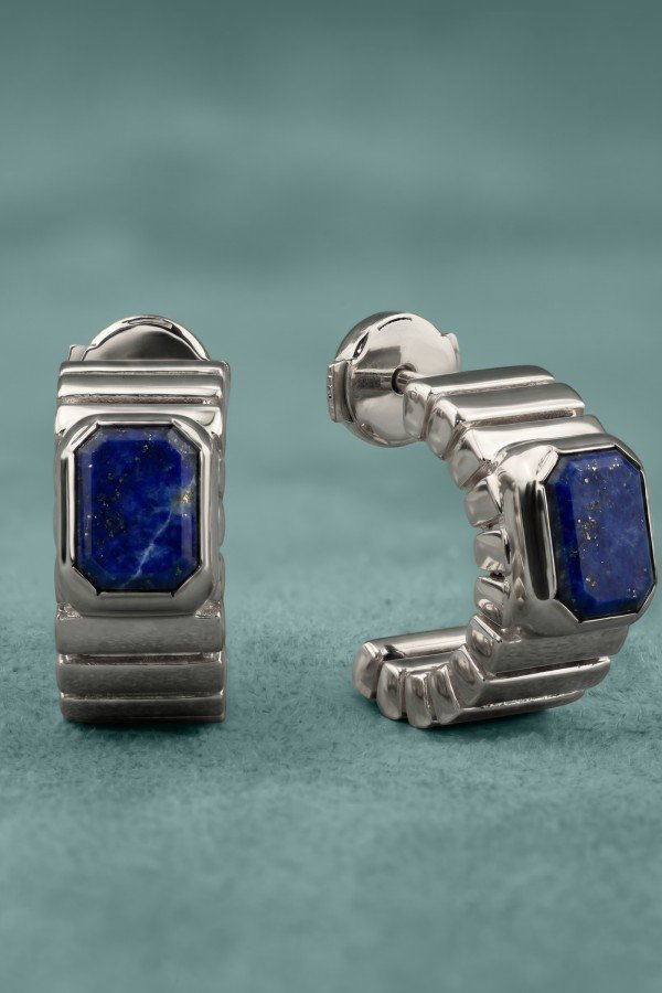 Серьги из белого золота c лазуритом