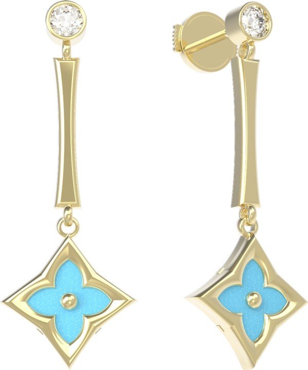 Серьги из лимонного золота c фианитом и бирюзой