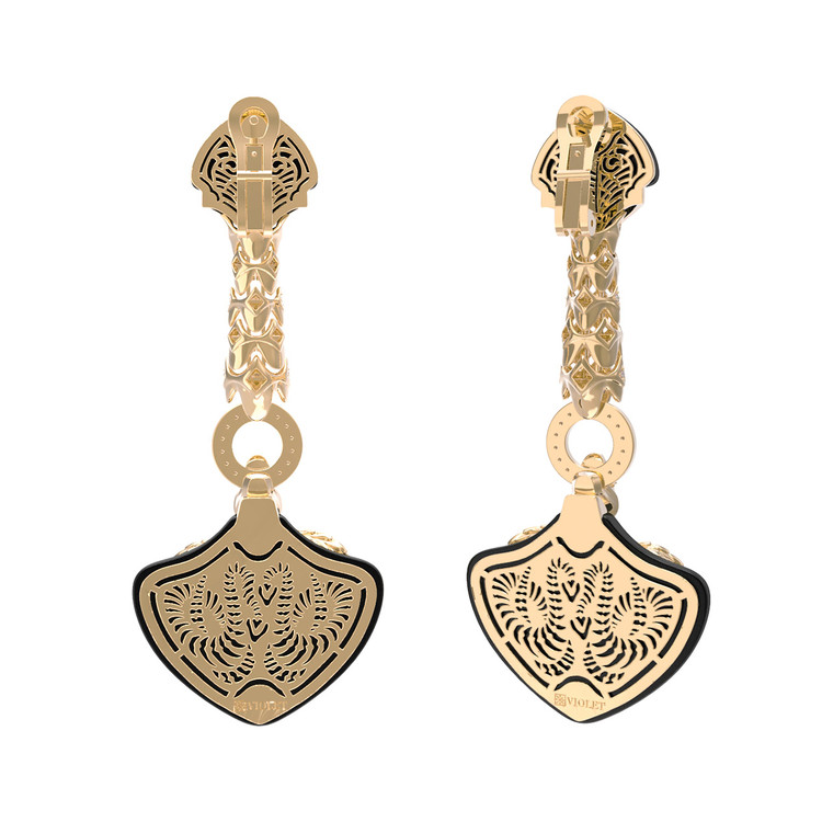 Серьги из лимонного золота c бриллиантами и ониксом