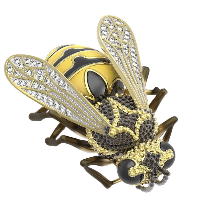 Брошь из лимонного золота c эмаль и фианитом