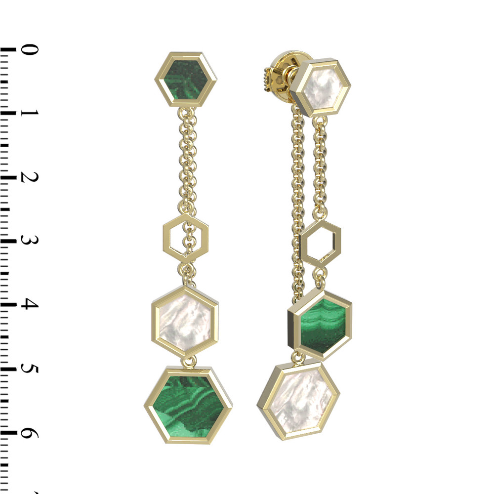 Серьги из лимонного золота c малахитом и перламутром