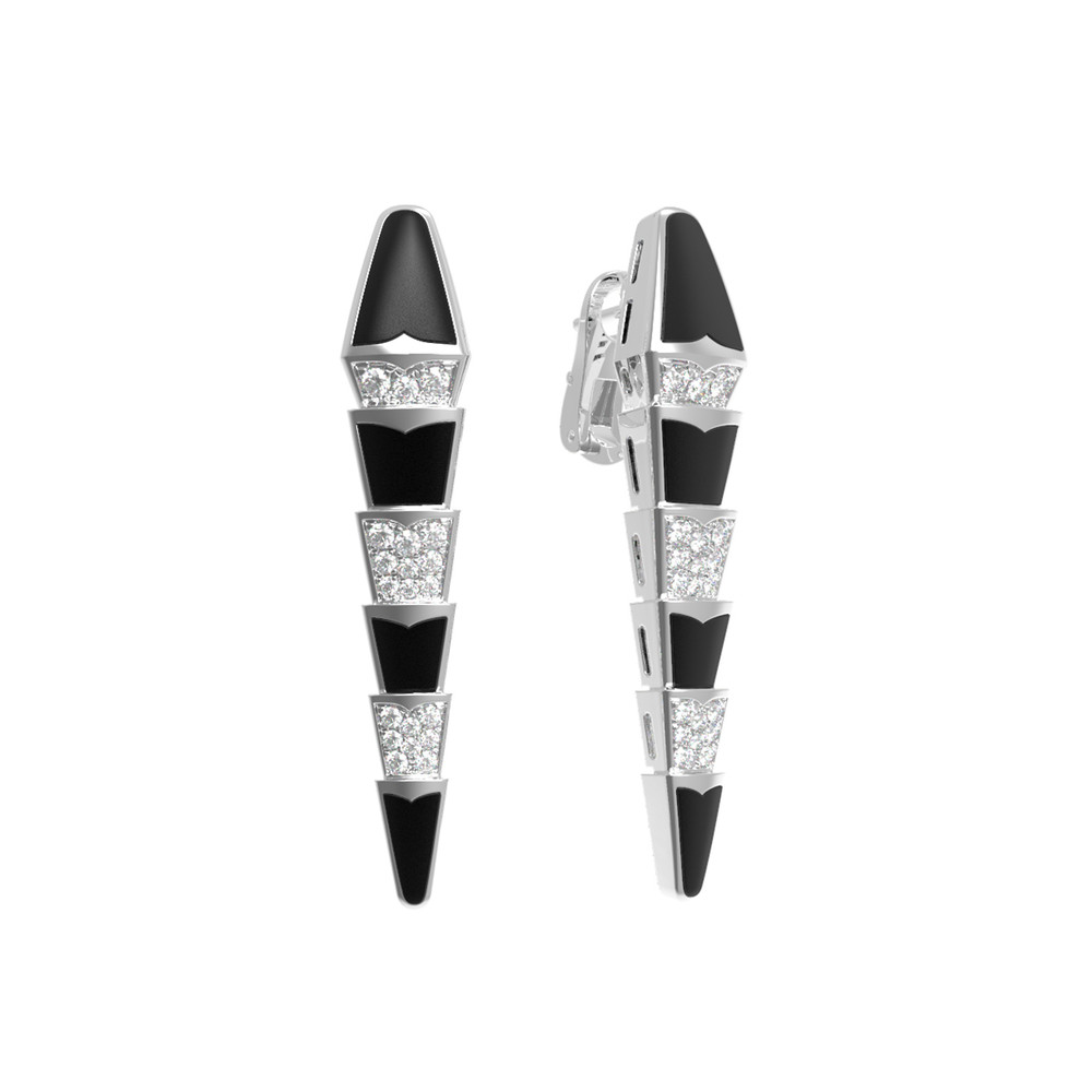 Серьги из белого золота c бриллиантами и ониксом