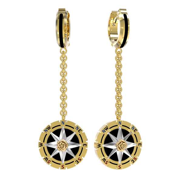 Серьги из лимонного золота c эмаль и ониксом