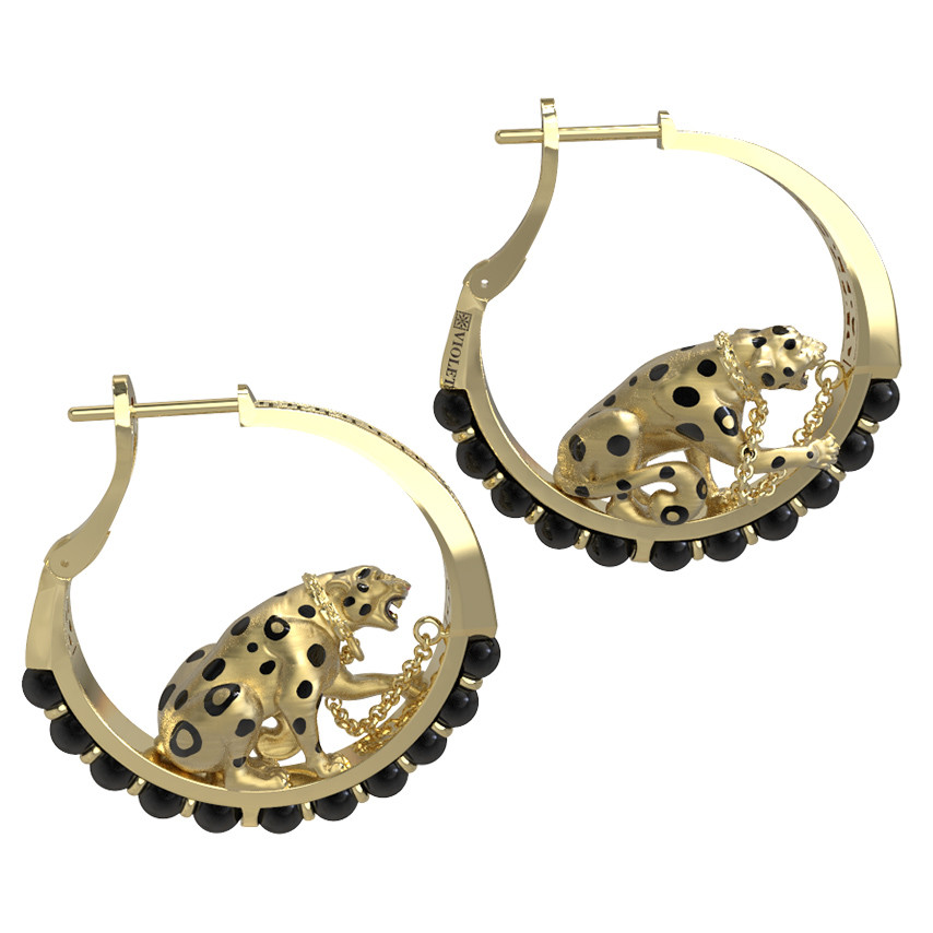 Серьги из лимонного золота c эмаль и ониксом