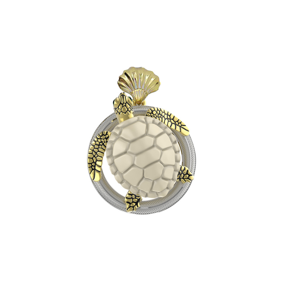 Подвеска из лимонного золота c эмаль и бивнем мамонта