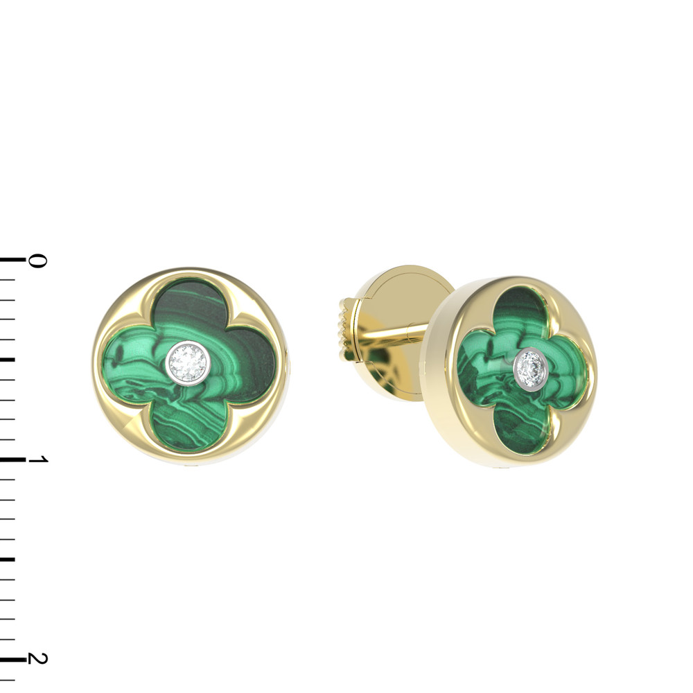 Серьги из лимонного золота c бриллиантами и малахитом