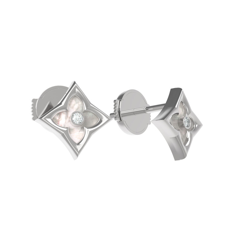 Серьги из белого золота c бриллиантами и перламутром