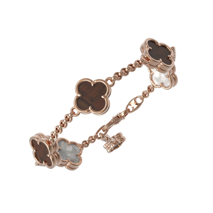 Браслет из золота c тигровым глазом и перламутром