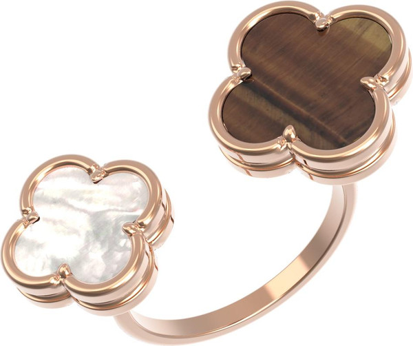 Кольцо из золота c тигровым глазом и перламутром