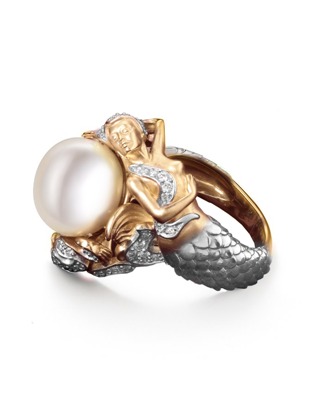 Кольцо из золота c бриллиантами и жемчугом