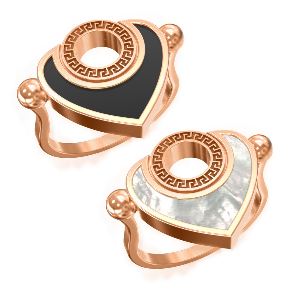 Кольцо из золота c ониксом и перламутром